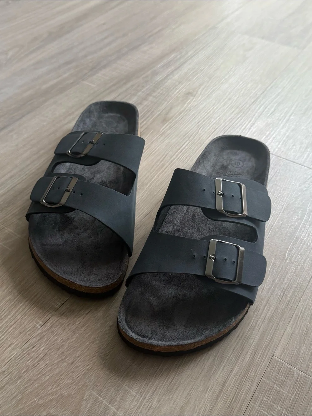 American Exchange Suede Cork Sandals Blue Adjustable Buckle Slide US 10 New